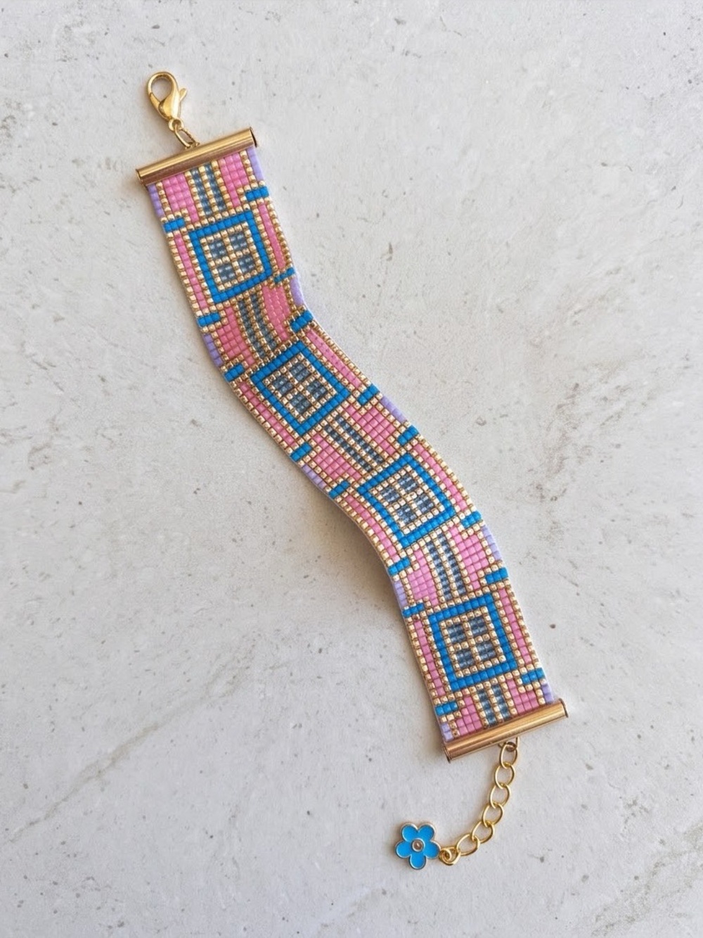 Atika Loom Sunlit Windows Beaded Bracelet | Handmade Miyuki Delica beads - Gold